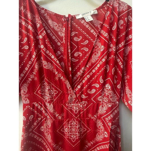 Forever 21 Womens Western Bandana Print Midi Dress Red Size S Boho Festival - Picture 2 of 10